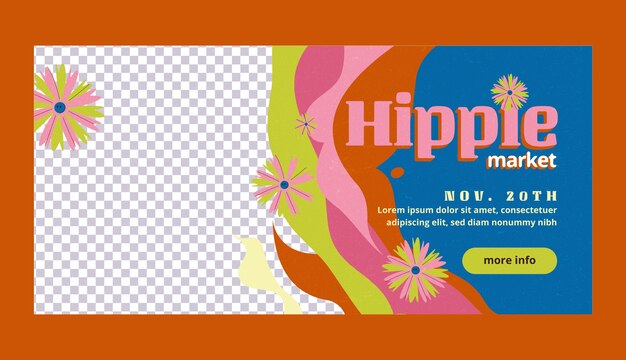 Estandarte horizontal del mercado hippie de diseño plano