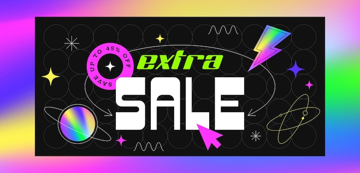 Vector gratuito estandarte horizontal de venta de vaporwave retro con pegatinas
