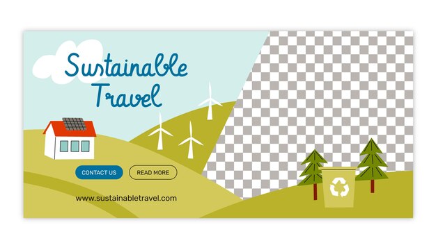 Estandarte horizontal de viajes sostenibles dibujado a mano