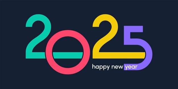 Estandarte moderno con un colorido diseño tipográfico de Feliz Año Nuevo