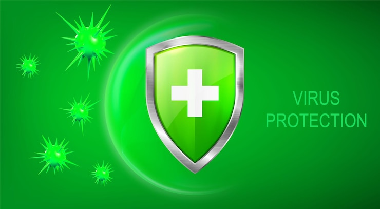 Vector gratuito estandarte de protección contra virus con escudo