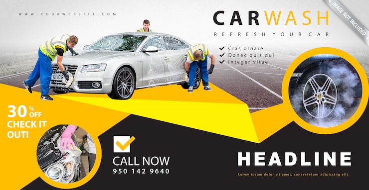 Estandarte publicitario para el lavado de automóviles