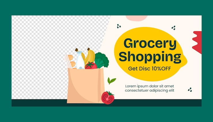 Vector gratuito estandarte de venta de una tienda de comestibles dibujado a mano