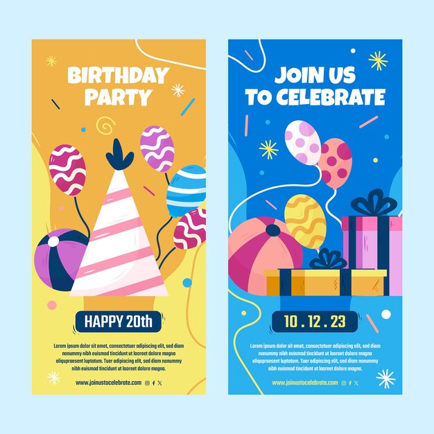Estandarte vertical de celebración de cumpleaños dibujado a mano