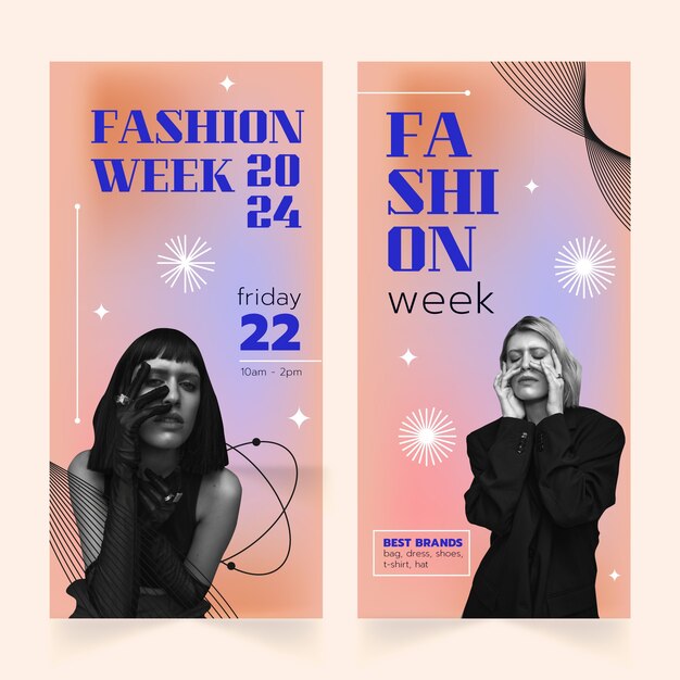Estandarte vertical de la semana de la moda en gradiente
