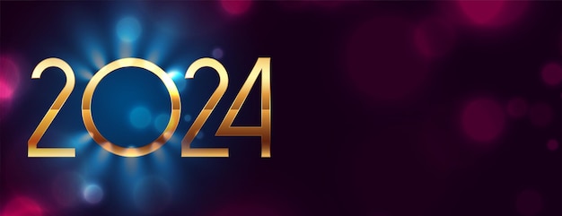 Estandarte de víspera de año nuevo de letras doradas de 2024 con vector de efecto de luz