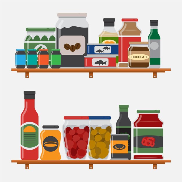 Estante en la cocina con varios contenedores.
