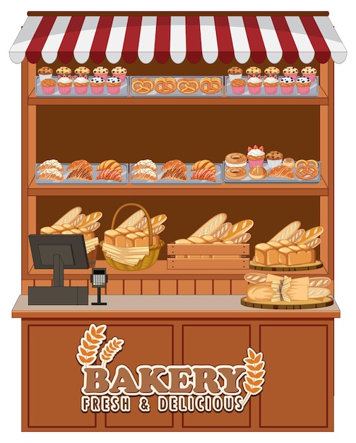 Estante de panadería con muchos panes