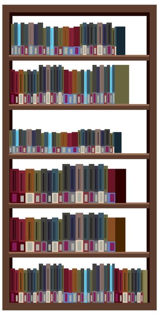Estantería con libros sobre fondo blanco.