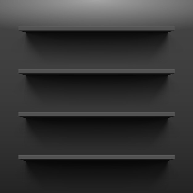 Estantes de madera negra con luces, bastidores de esquina. | Vector Gratis