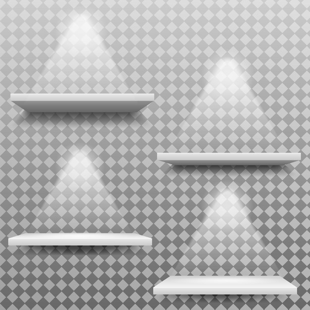 Estantes vacíos hay una luz que brilla para mostrar el producto que se destaca