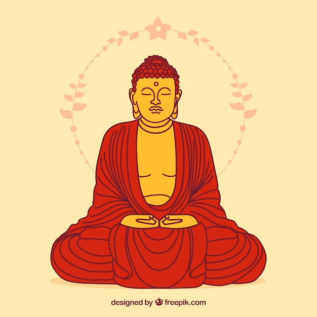 Vector gratuito estatua de budha en estilo hecho a mano