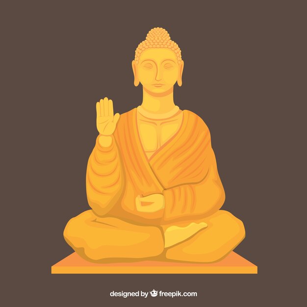 Estatua dorada de buda con diseño plano