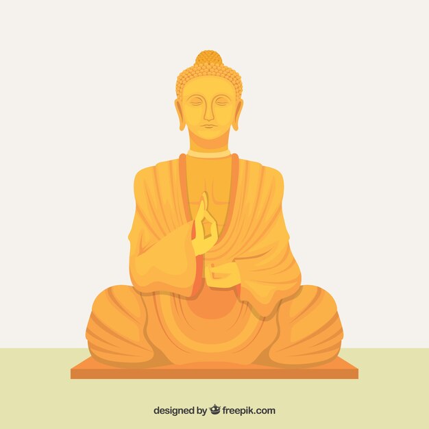 Estatua dorada de buda con diseño plano