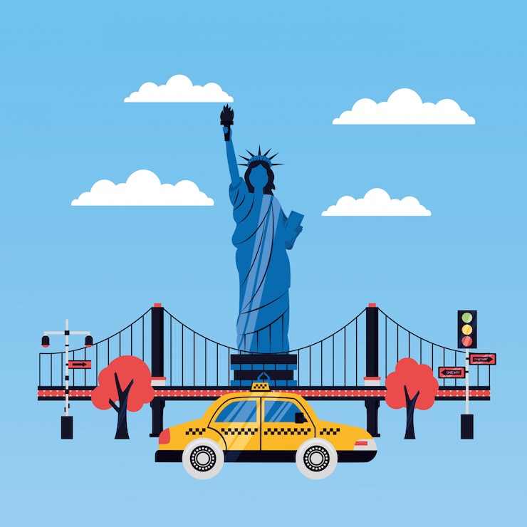 Vector gratuito estatua de la libertad rascacielos de la ciudad