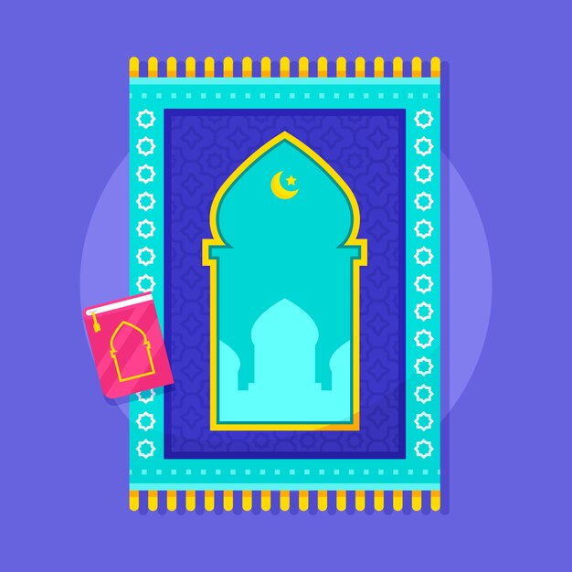 Estera de oración de diseño plano dibujado a mano