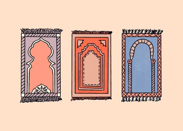 Estera de oración de diseño plano dibujado a mano