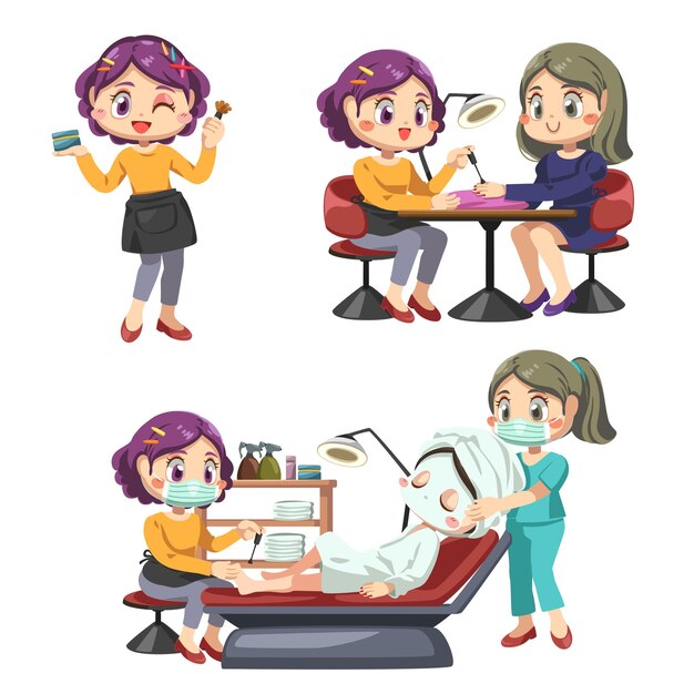 Esteticista componen en salón de belleza, cliente femenino emplazamiento en una silla cómoda