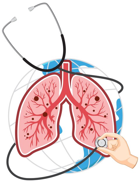 Estetoscopio y pulmones en el globo terráqueo