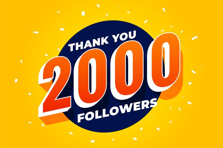 Vector gratuito estilo 3d 2k o 2000 seguidores en las redes sociales diseño de fondo amarillo