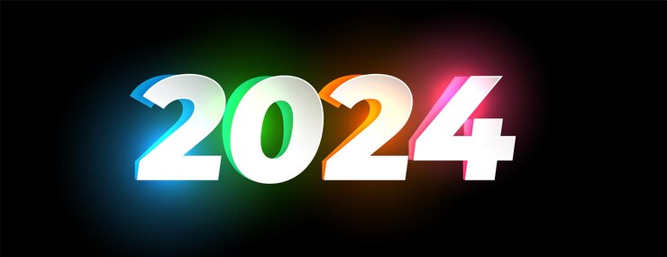 Vector gratuito estilo 3d colorido 2024 letras vector de cartel de evento de año nuevo