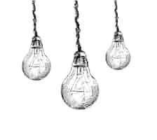 Vector gratuito estilo antiguo decorativo colgando bombillas de luz de filamento ilustración de vector de boceto dibujado a mano