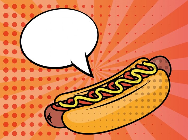 Estilo de arte pop de comida rápida de hot dog