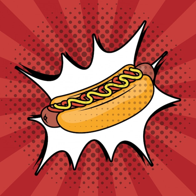 Estilo de arte pop de comida rápida de hot dog