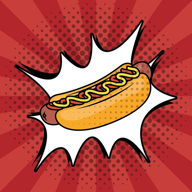 Estilo de arte pop de comida rápida de hot dog