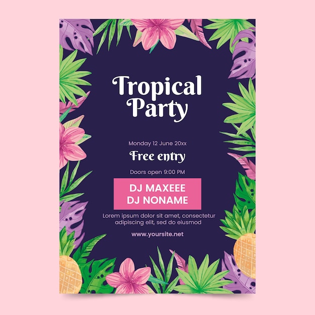 Vector gratuito estilo de cartel de fiesta tropical