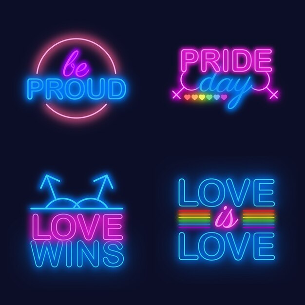 Estilo de colección de letreros de neón del día del orgullo