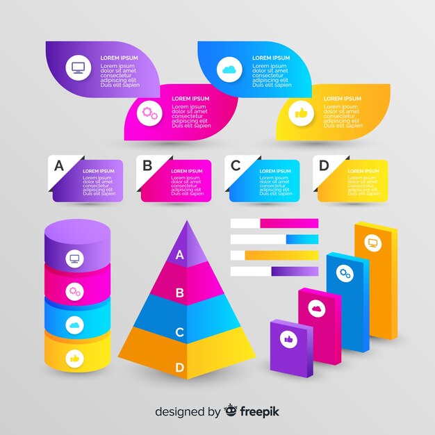 Estilo de degradado de colección de elementos de infografía geométrica