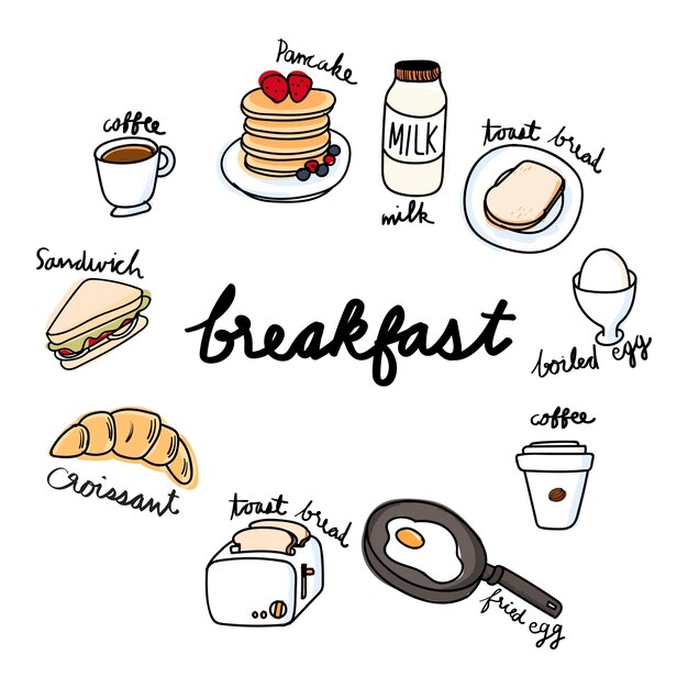 Estilo de dibujo de la ilustración de la colección de alimentos