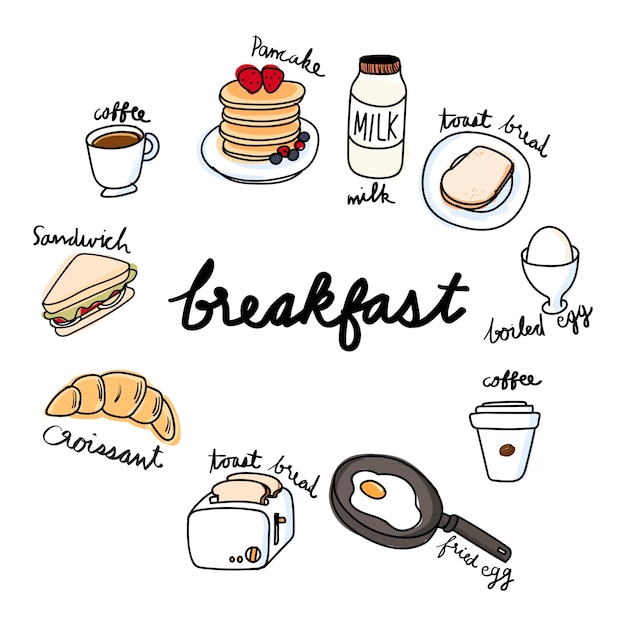 Estilo de dibujo de la ilustración de la colección de alimentos