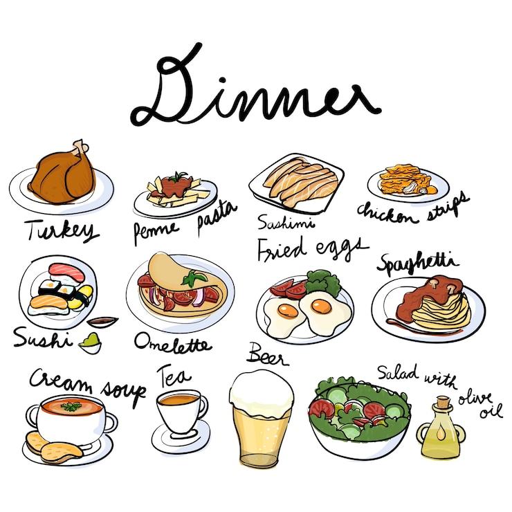 Vector gratuito estilo de dibujo de ilustración de la colección de alimentos