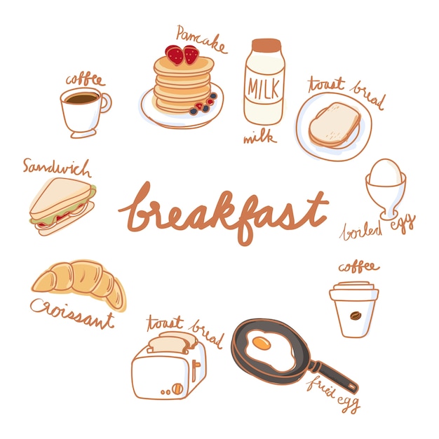 Estilo de dibujo de la ilustración de la colección de alimentos