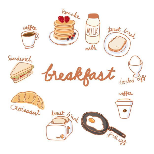 Estilo de dibujo de ilustración de la colección de alimentos