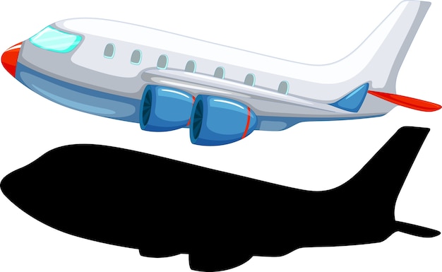 Vector gratuito estilo de dibujos animados de avión con su silueta