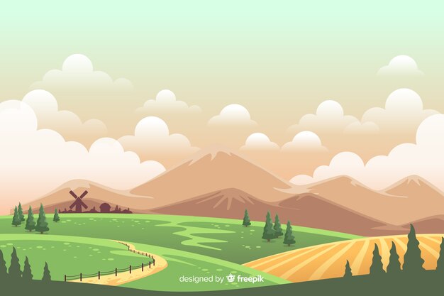 Estilo de dibujos animados colorido paisaje de granja