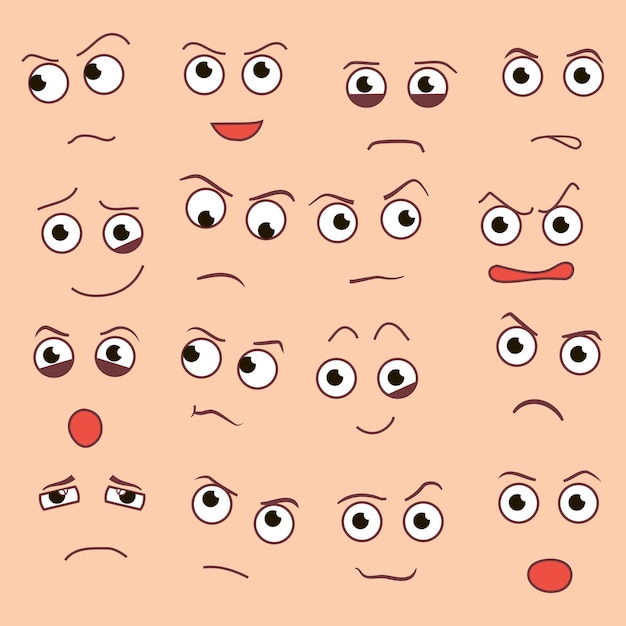 Estilo de dibujos animados creativos de vector sonríe con diferentes emociones. Eps10