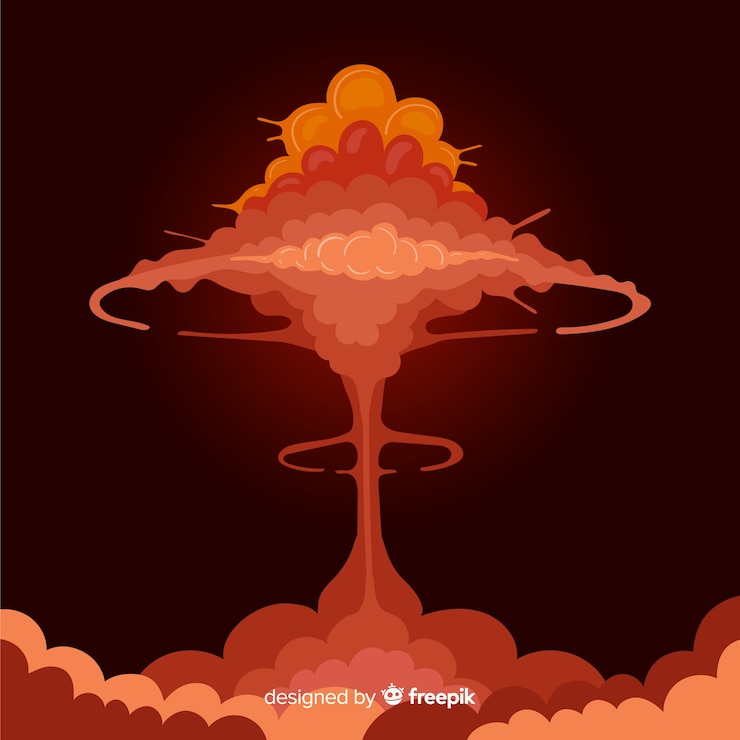 Vector gratuito estilo de dibujos animados de efecto de explosión nuclear