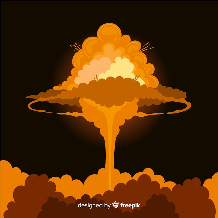 Vector gratuito estilo de dibujos animados de efecto de explosión nuclear