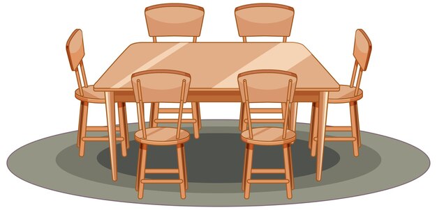 Estilo de dibujos animados de mesa y silla de madera aislado