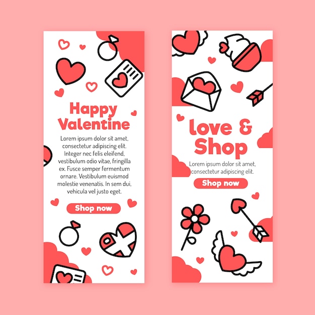 Estilo de diseño plano de banners de san valentín