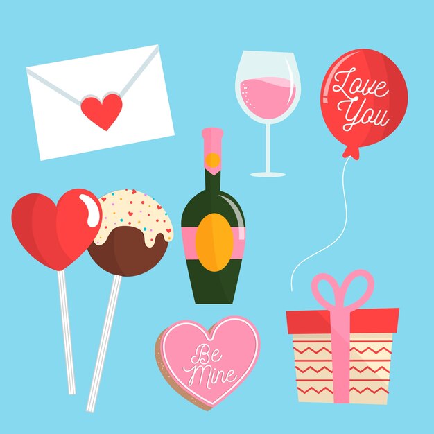 Estilo de diseño plano de colección de elementos de San Valentín