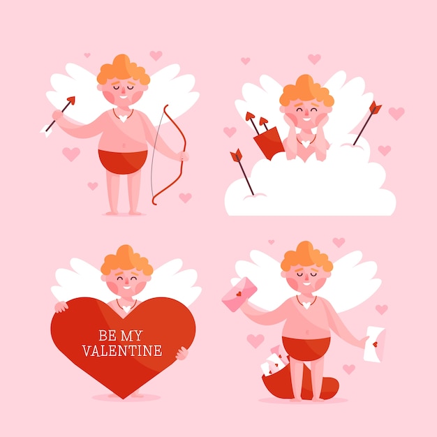 Vector gratuito estilo de diseño plano de colección de personajes de cupido