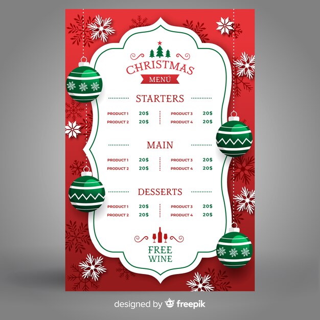 Estilo de diseño plano de plantilla de menú de Navidad