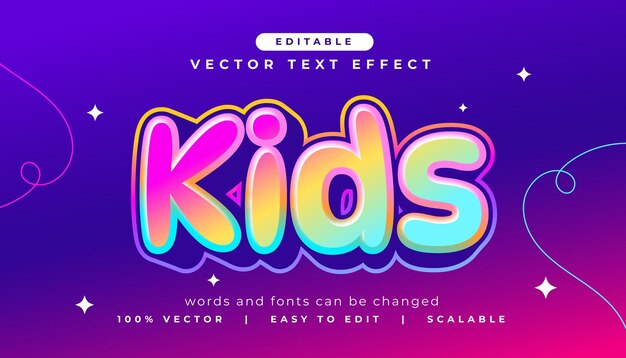 estilo de efecto de texto colorido editable para niños