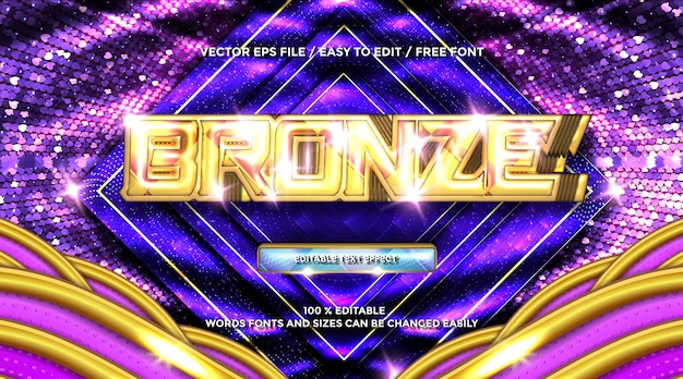 Estilo de efecto de texto de renderización 3D de oro de bronce de lujo