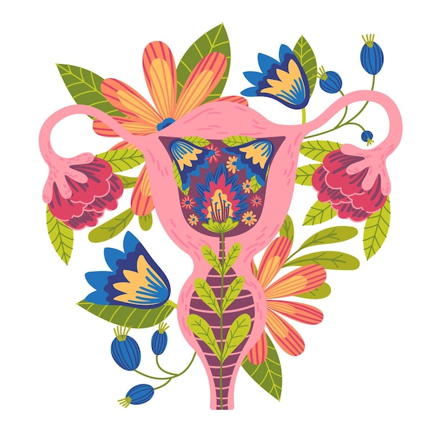 Vector gratuito estilo floral del sistema reproductor femenino